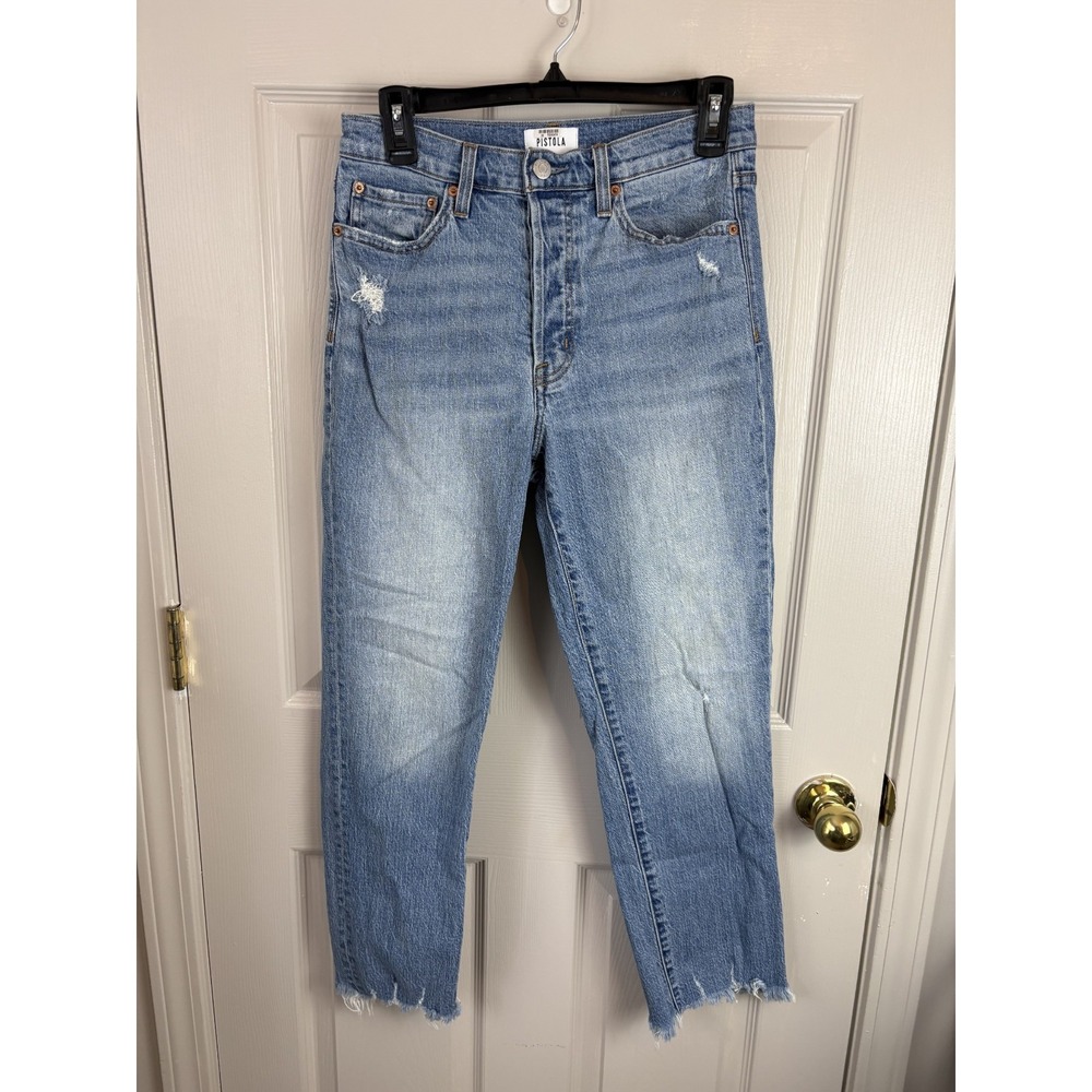 Pistola Straight Leg Jeans Womens 28 Blue Distressed Raw Hem P00016883JS